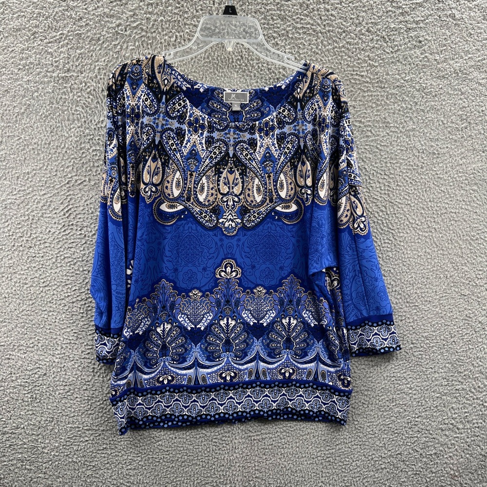 Womens Boho Blouse XL Paisley Stretch Soft Drape Indie Artsy Relaxed Fit Stretch
